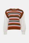 Warehouse Stripe Knit Vest With Woven Sleeves thumbnail 5