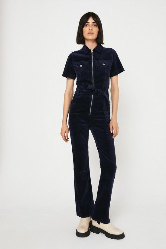 Warehouse Cord Zip Front Belted Jumpsuit 1