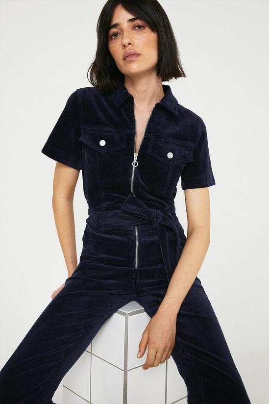 Warehouse Cord Zip Front Belted Jumpsuit 2