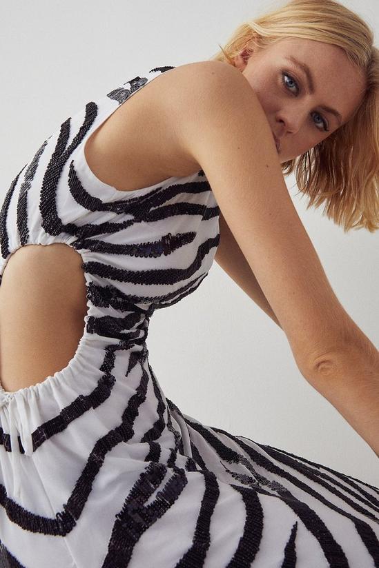 Warehouse Beaded Zebra Sleeveless Cutout Midi Dress 2