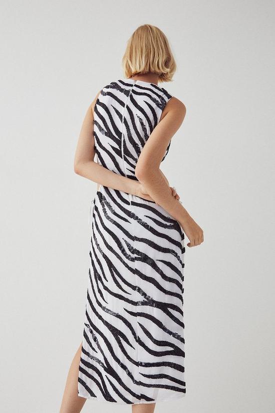Warehouse Beaded Zebra Sleeveless Cutout Midi Dress 3