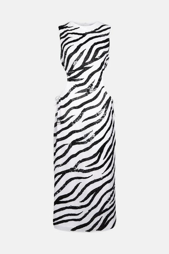 Warehouse Beaded Zebra Sleeveless Cutout Midi Dress 5