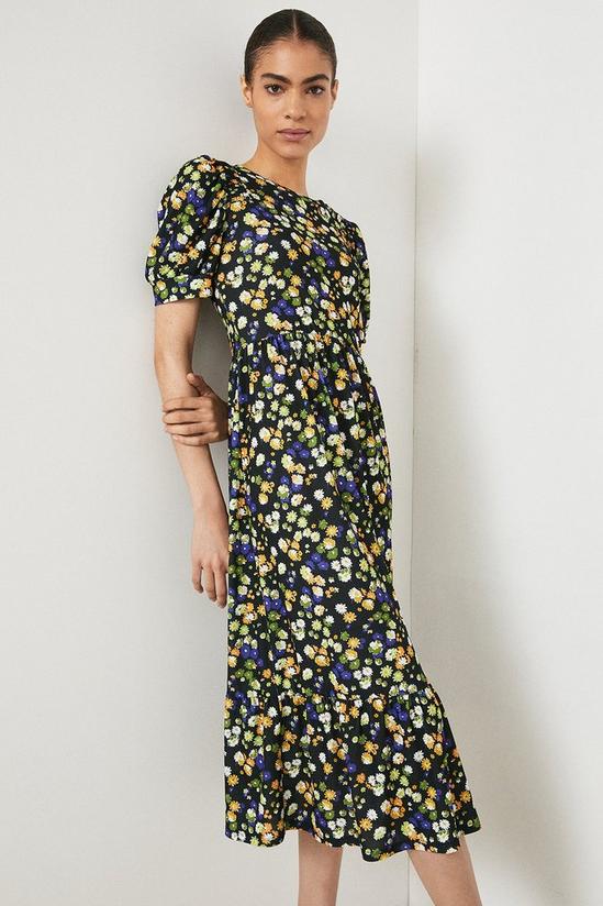 Warehouse Printed Jersey Crepe Shirred Shoulder Midi Dress 1