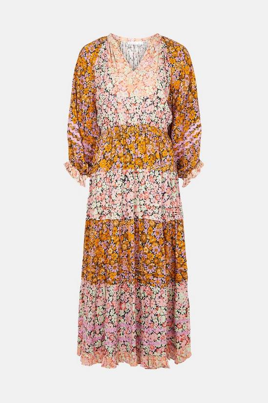 Warehouse Floral Print Mix Tiered Midi Dress 5