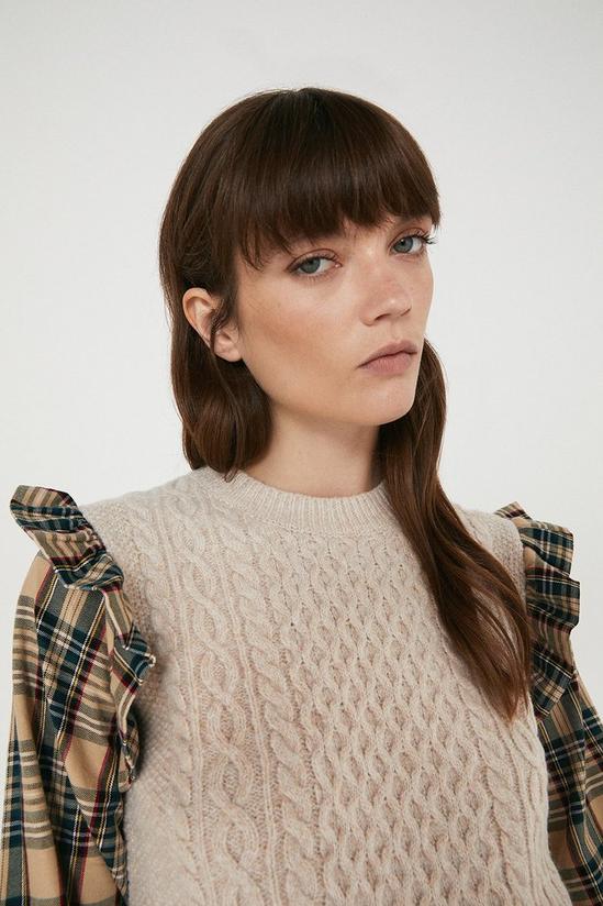 Warehouse Woven Sleeve Cable Knit Jumper 4