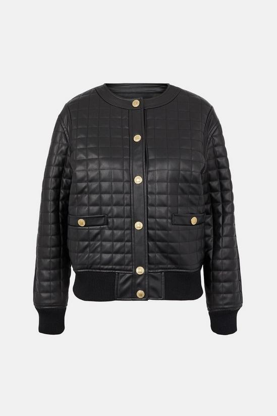 Warehouse Faux Leather Collarless Quilted Jacket 4
