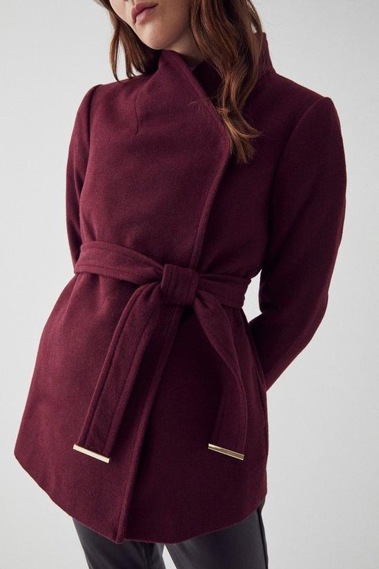 Warehouse Wool Mix Short Belted Funnel Neck Wrap Coat 1