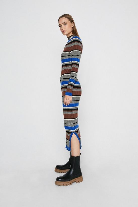 Warehouse Stripe Funnel Neck Knit Midi Dress 1