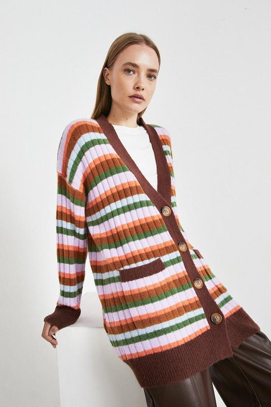Warehouse Multi Stripe Midi Knit Cardigan 1