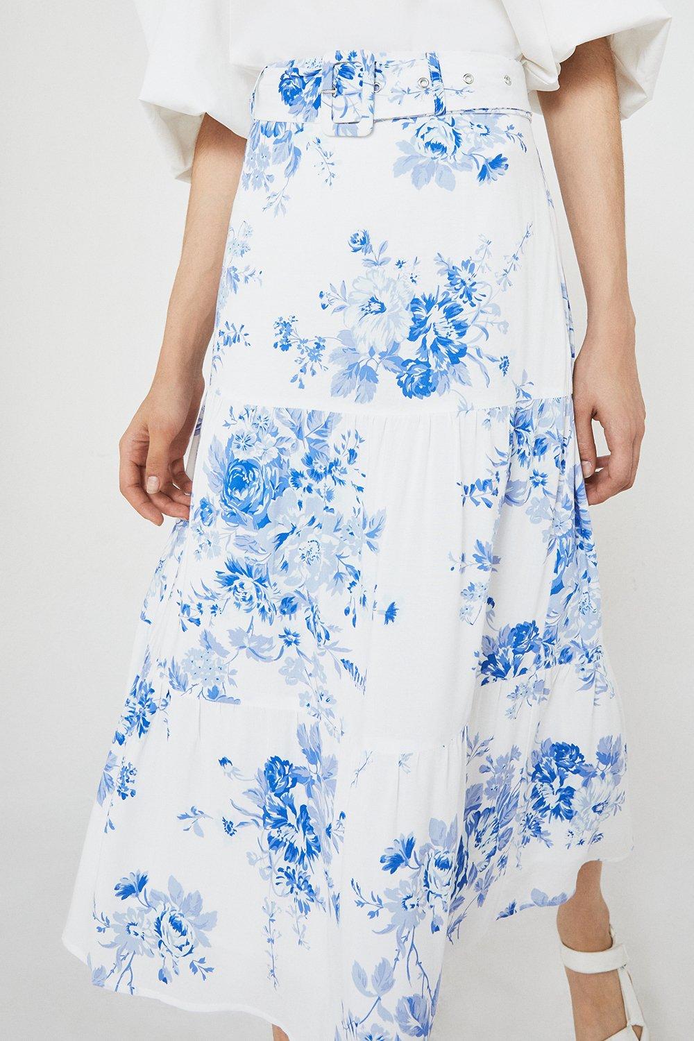 Skirts | Floral Belted Midi Skirt | Warehouse