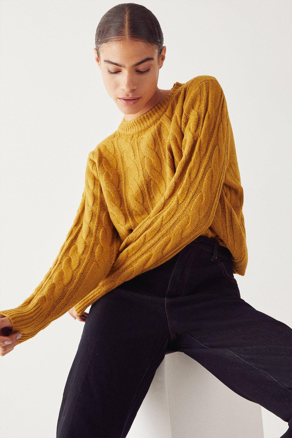 Mustard cable 2024 knit jumper