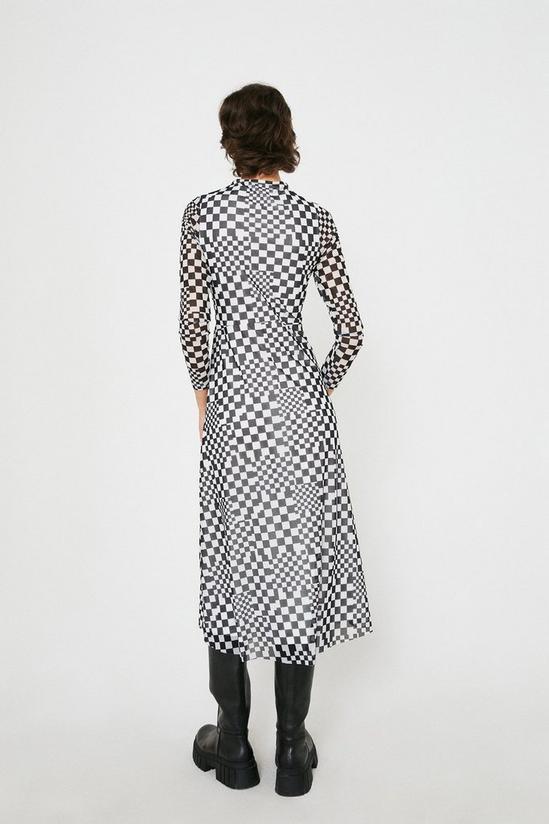 Warehouse Printed Mesh Ruched Front Long Sleeve Dress 3