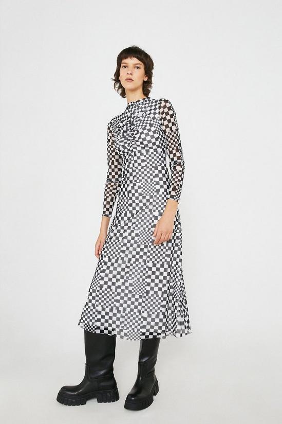 Warehouse Printed Mesh Ruched Front Long Sleeve Dress 4