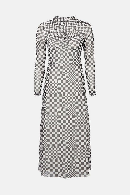 Warehouse Printed Mesh Ruched Front Long Sleeve Dress 5