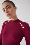 Warehouse Button Detail Ribbed Knit Funnel Neck Jumper thumbnail 2
