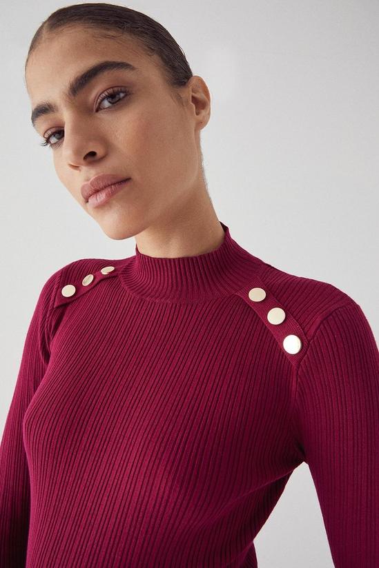 Warehouse Button Detail Ribbed Knit Funnel Neck Jumper 2