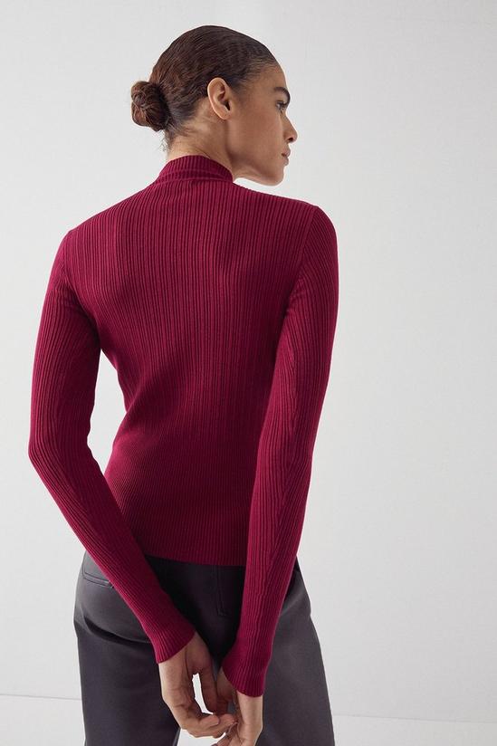 Warehouse Button Detail Ribbed Knit Funnel Neck Jumper 3