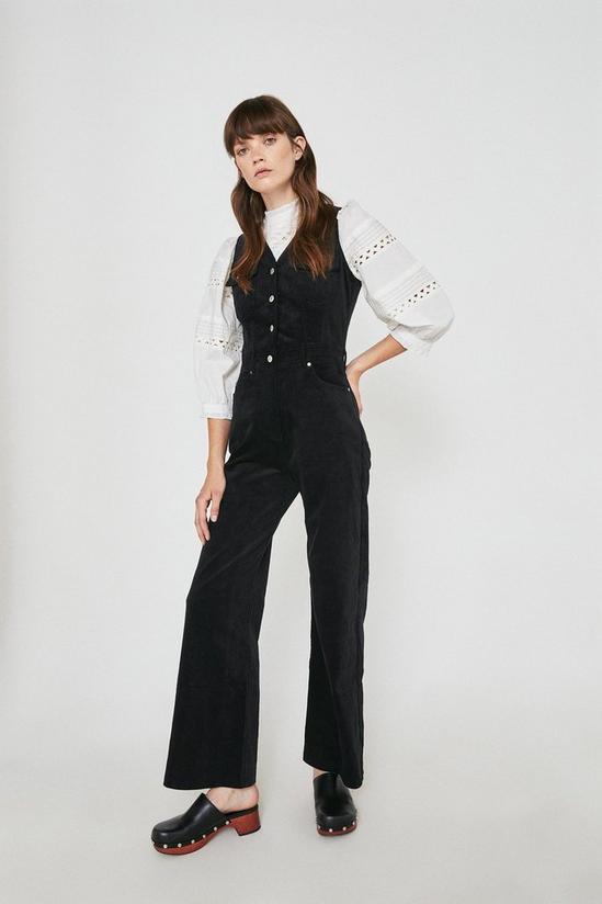 Warehouse Cord Sleeveless Button Front Jumpsuit 1