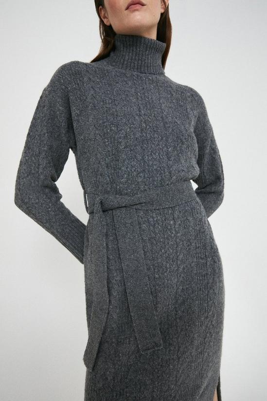 Warehouse Mixed Cable Belted Knit Dress 1