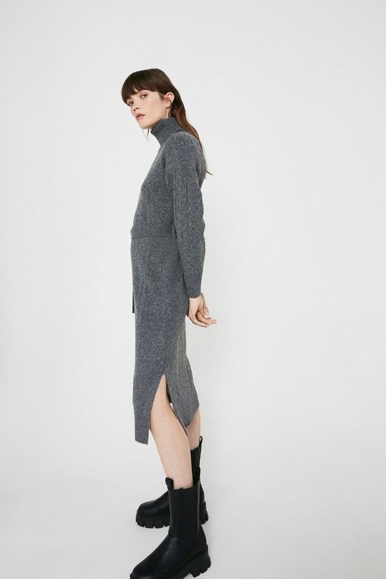 Warehouse Mixed Cable Belted Knit Dress 2