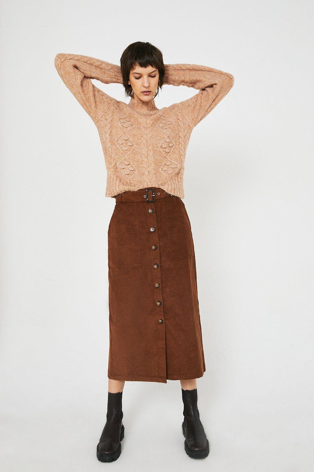 Button front shop skirt cord