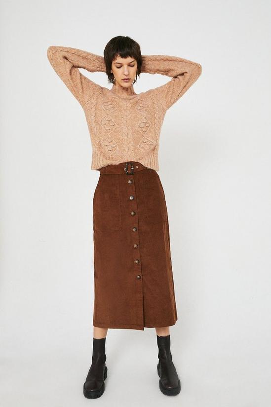 Warehouse Cord Button Front Belted Midi Skirt 1
