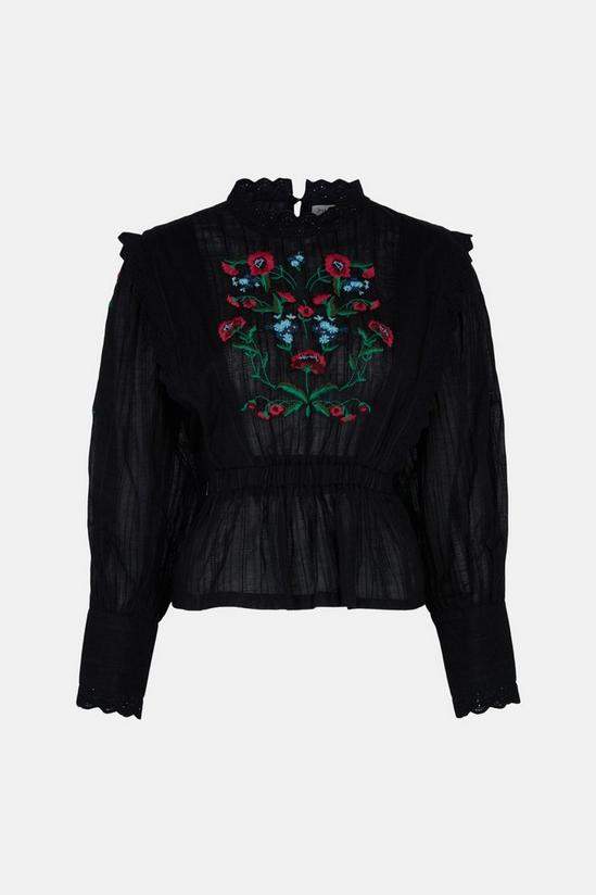 Warehouse Embroidered Lace Trim Peplum Blouse 4
