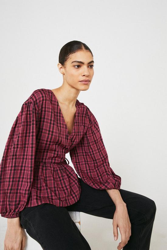 Warehouse Check Wrap Puff Sleeve Top 1