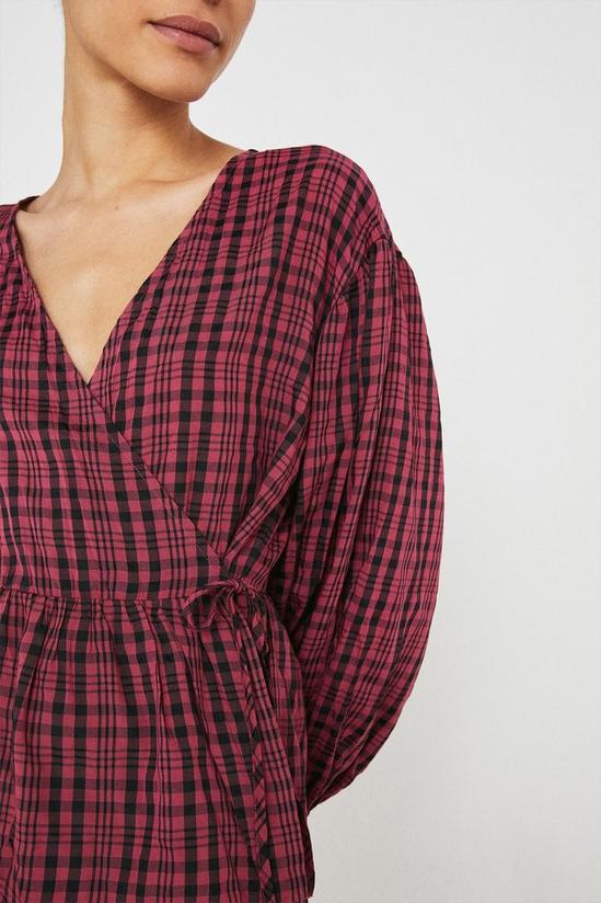 Warehouse Check Wrap Puff Sleeve Top 2