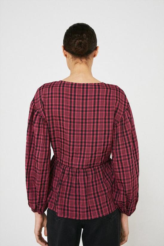 Warehouse Check Wrap Puff Sleeve Top 3