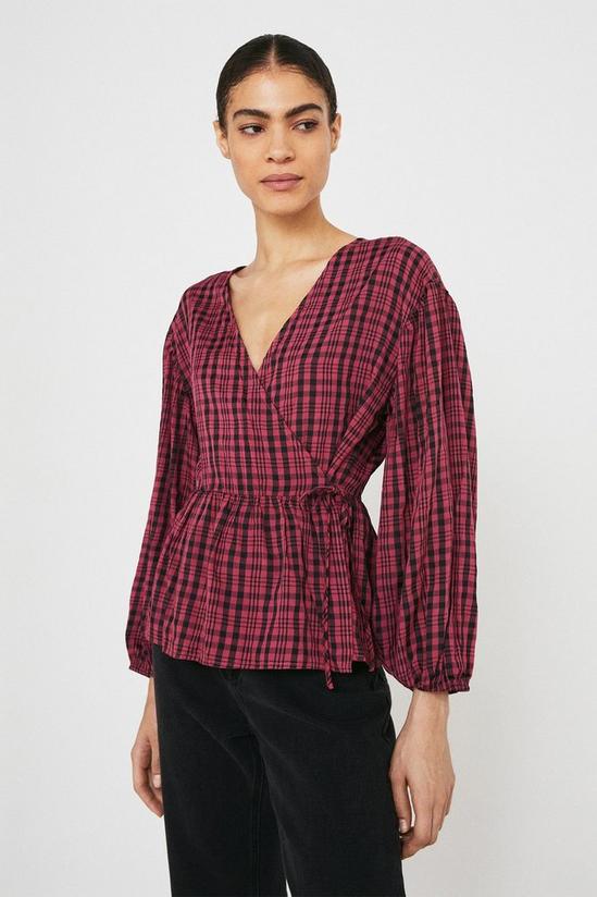 Warehouse Check Wrap Puff Sleeve Top 4