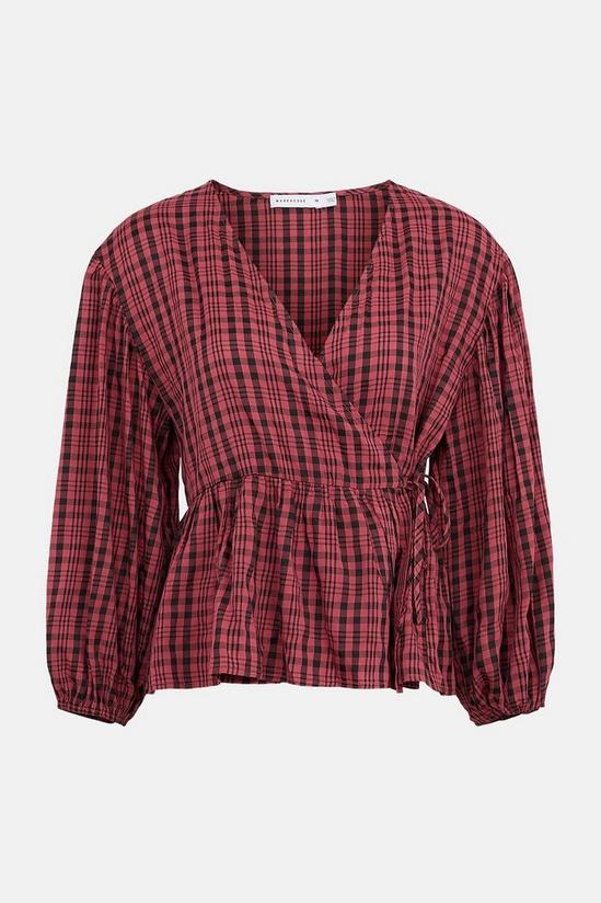 Warehouse Check Wrap Puff Sleeve Top 5