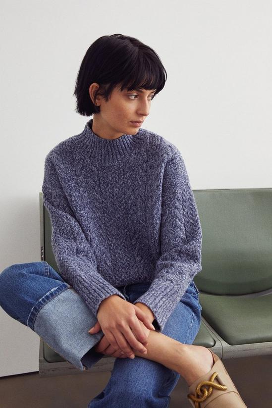 Warehouse Mixed Cable Funnel Neck Knit Jumper 1