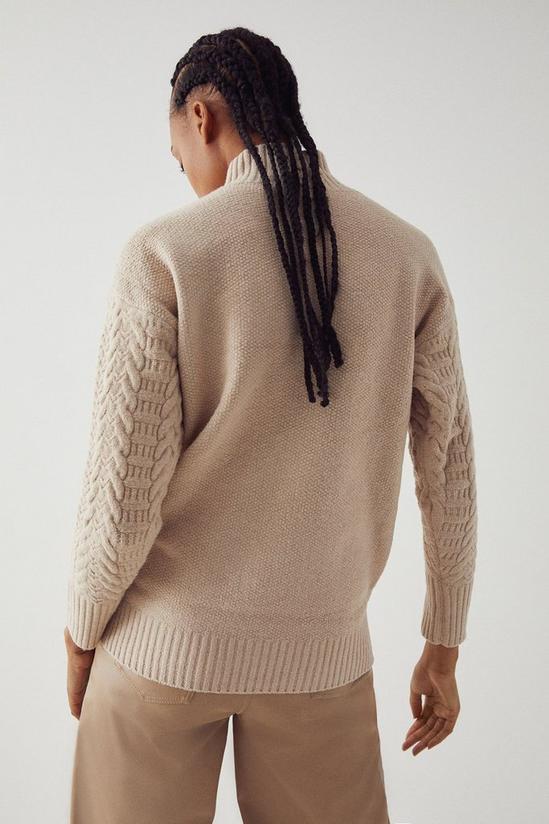 Warehouse Mixed Cable Funnel Neck Knit Jumper 3