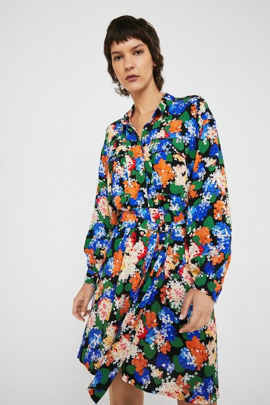 Warehouse Woven Mini Shirt Dress In Floral Print 1