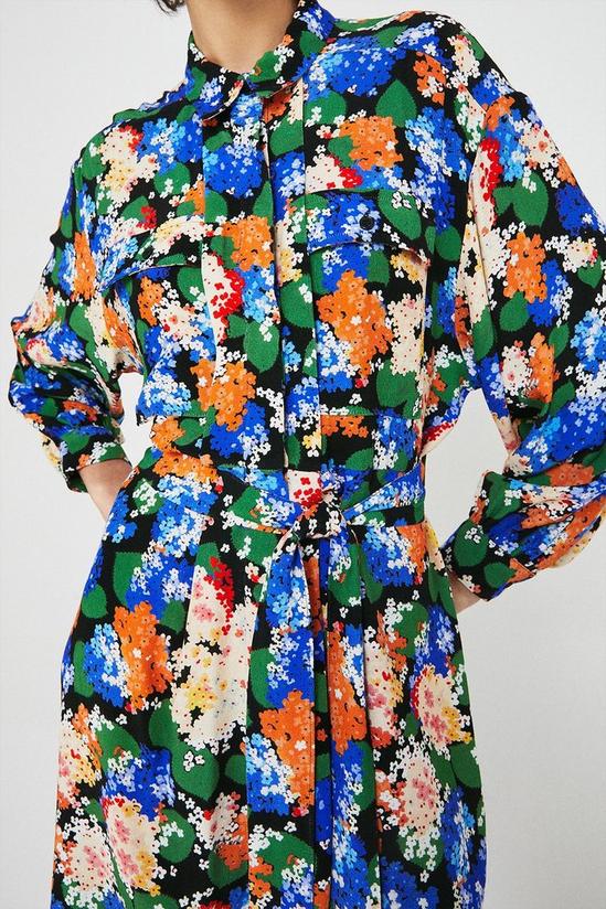 Warehouse Woven Mini Shirt Dress In Floral Print 2
