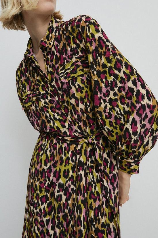 Warehouse Woven Midi Shirt Dress In Animal Print 2