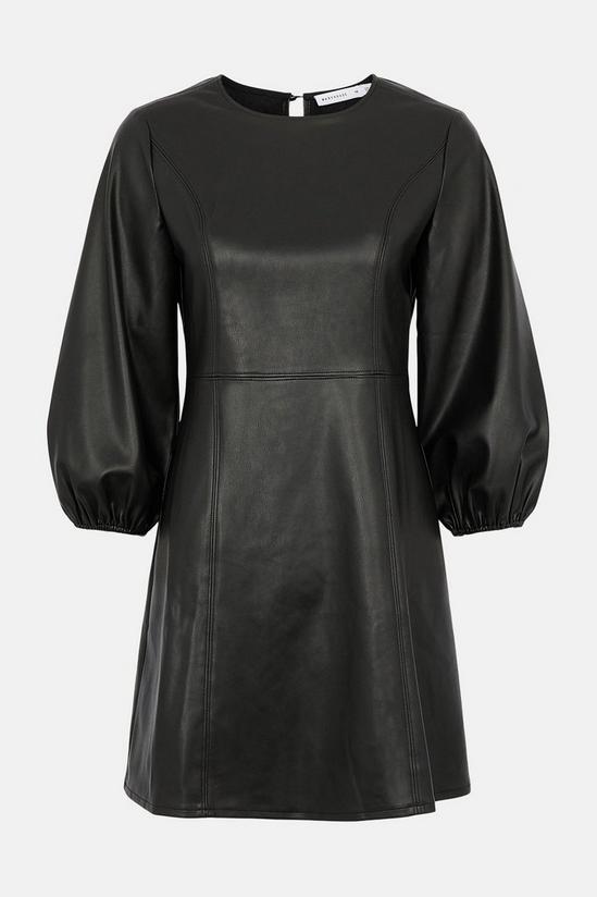 Warehouse Faux Leather Volume Sleeve Mini A Line Dress 4