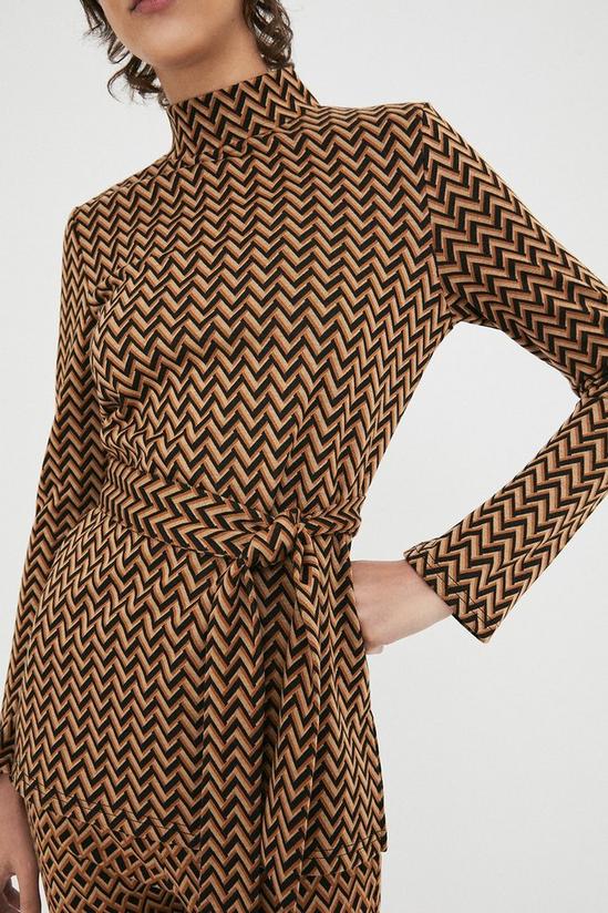 Warehouse Jacquard Funnel Neck Tunic Belted Top 1