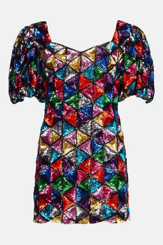 Warehouse Rainbow Sequin Puff Sleeve Mini Dress 4