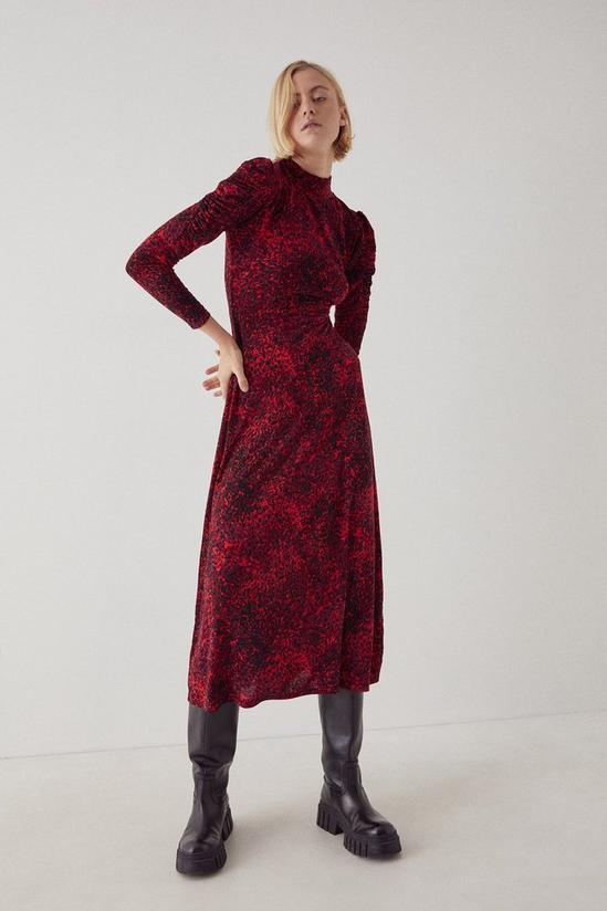 Warehouse Printed Soft Touch Funnel Neck Midi Dress 1