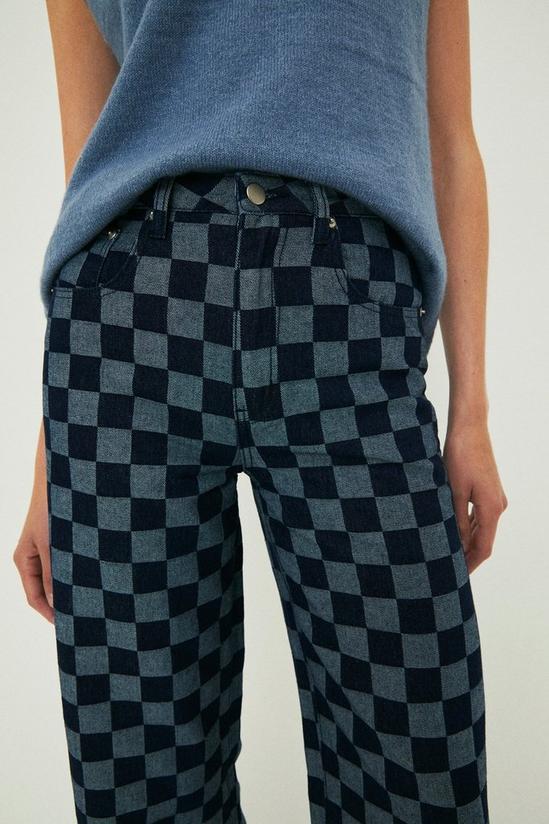 Warehouse Denim Checkerboard Wide Leg Crop Jeans 2