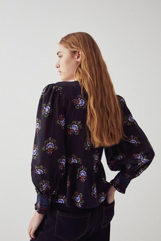 Warehouse Floral Embroidered Shirring Wrap Top 3