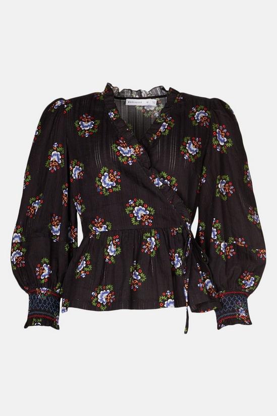Warehouse Floral Embroidered Shirring Wrap Top 4