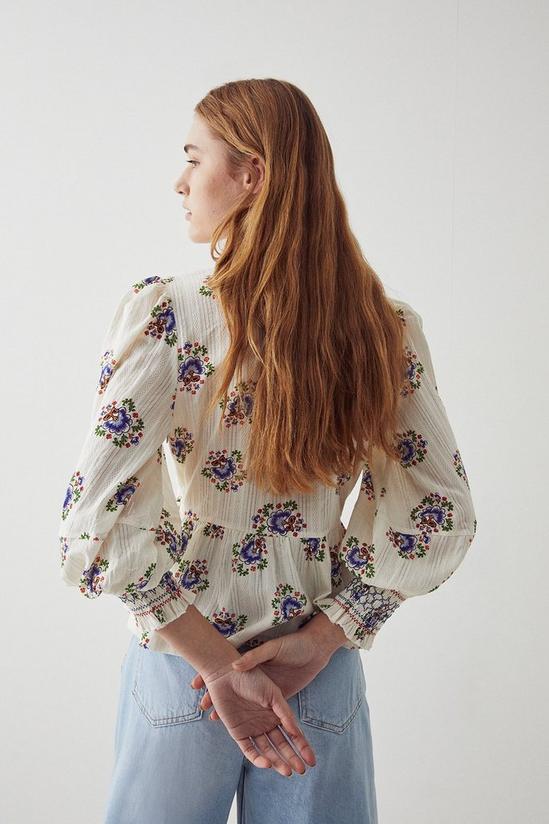 Warehouse Floral Embroidered Shirring Wrap Top 3
