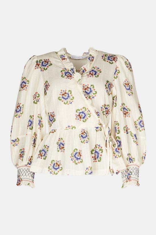 Warehouse Floral Embroidered Shirring Wrap Top 4