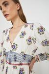 Warehouse Floral Embroidered Shirring Detail Midi Dress thumbnail 2
