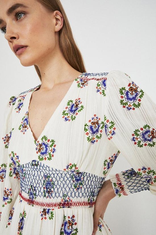 Warehouse Floral Embroidered Shirring Detail Midi Dress 2
