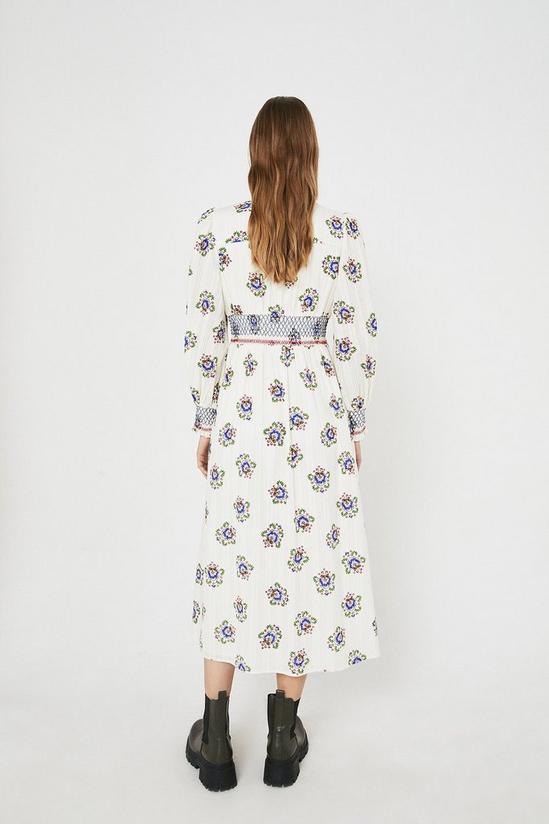 Warehouse Floral Embroidered Shirring Detail Midi Dress 3