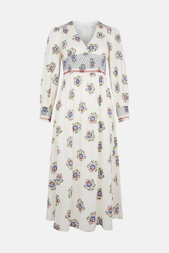 Warehouse Floral Embroidered Shirring Detail Midi Dress 4